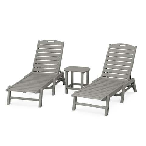 POLYWOOD Nautical 3-Piece Chaise Lounge Set with South Beach 18" Side Table - N/A