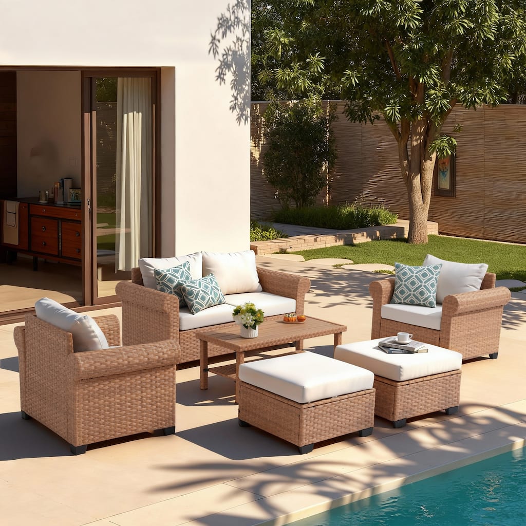 Outdoor 6-Piece PE Rattan Patio Furniture Set