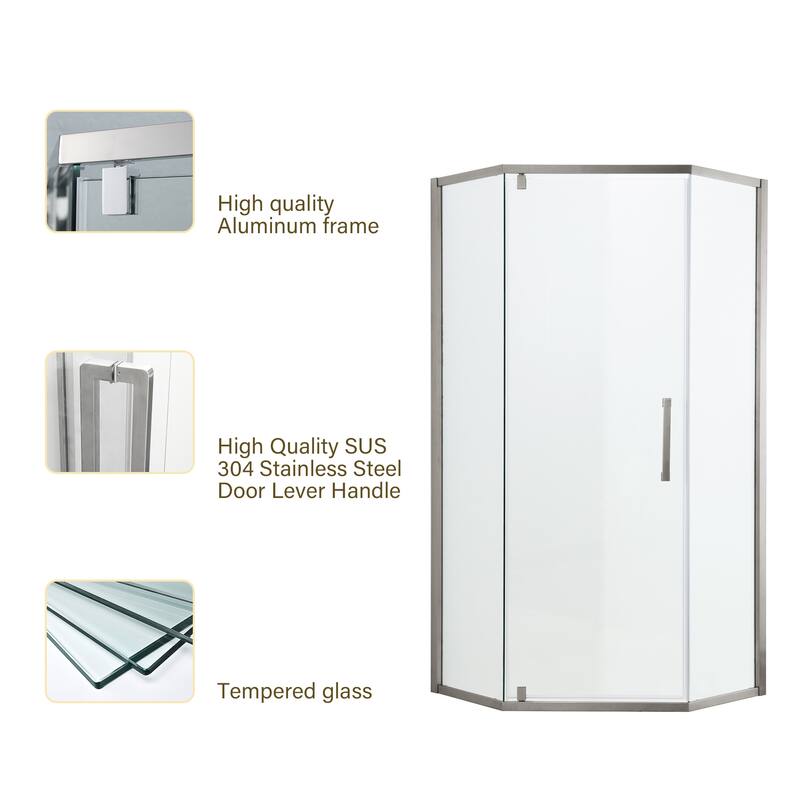 34"W x 72" H Framed Neo-Angle Hinged Shower Door - 34'' x 0.31'' x 72''