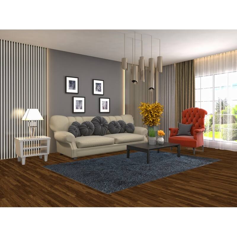 Blue Plush Shaggy Indian Area Rug Hand-Tufted Wool Carpet - 5'0" x 8'0"