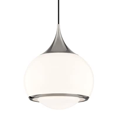 Mitzi by Hudson Valley Reese 1-light Polished Nickel Large Pendant, Shiny Opal White Glass