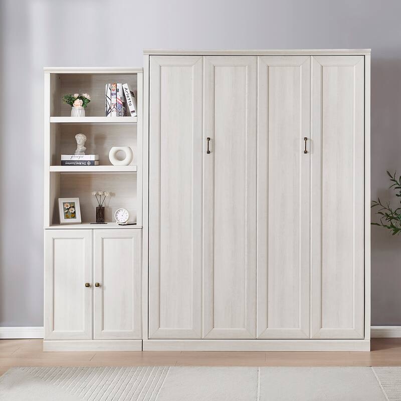 Space-Saving Modern Murphy Bed with Dual Piston Lift - Foldable Platform Bed Convertible Hidden Cabinet Design Cube Cabinet Bed