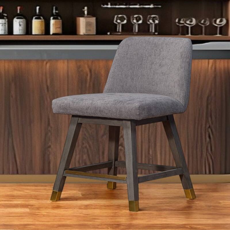 Full Back Swivel Counter Height Bar Stool with Armrest and Foam Cushion Seat Wood Frame for Kitchen