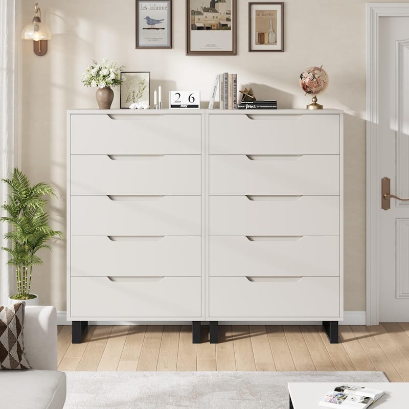 5-Drawer Dresser for Bedroom, 50" Tall Freestanding Vertical Wooden Chest Storage