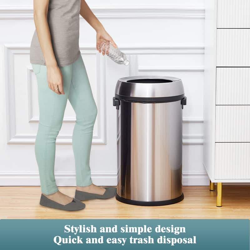 65L/17Gal Open Top Trash Can, Heavy Duty Stainless Steel Rubbish Bin