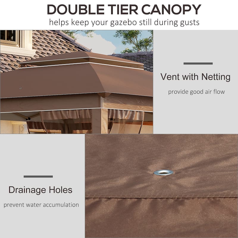 12 Foot Pop-Up Party Gazebo Khaki Steel Frame Oxford Canopy Mesh Sidewalls Adjustable Legs - 11.7' L x 11.7' W x 9.7' H