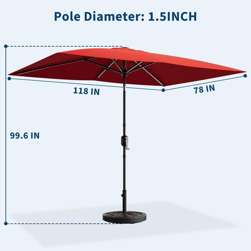 10'X6.5' Rectangular Outdoor Umbrella, with Crank & Push Button Tilt