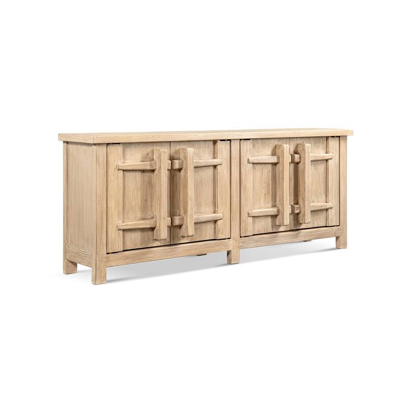 Jennifer Taylor Home Rowan 91" Reclaimed Pine 4-Door Crossbar Sideboard Cabinet, Heritage Light Natural Brown Reclaimed Pine