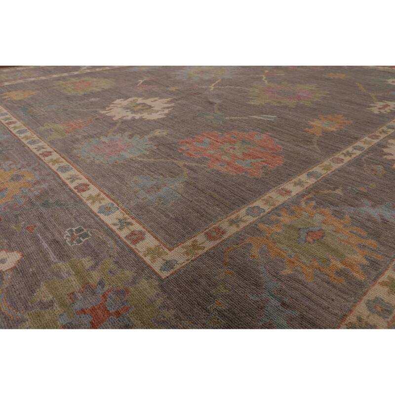 All-Over Gray Oushak Vegetable Dye Area Rug Handmade Wool Carpet - 9'0" x 11'11"