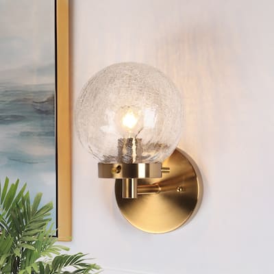 Modern 1-Light Gold Vantity Light Globe Glass Wall Sconces - L 5.5" x W 7.4" x H 8.7"