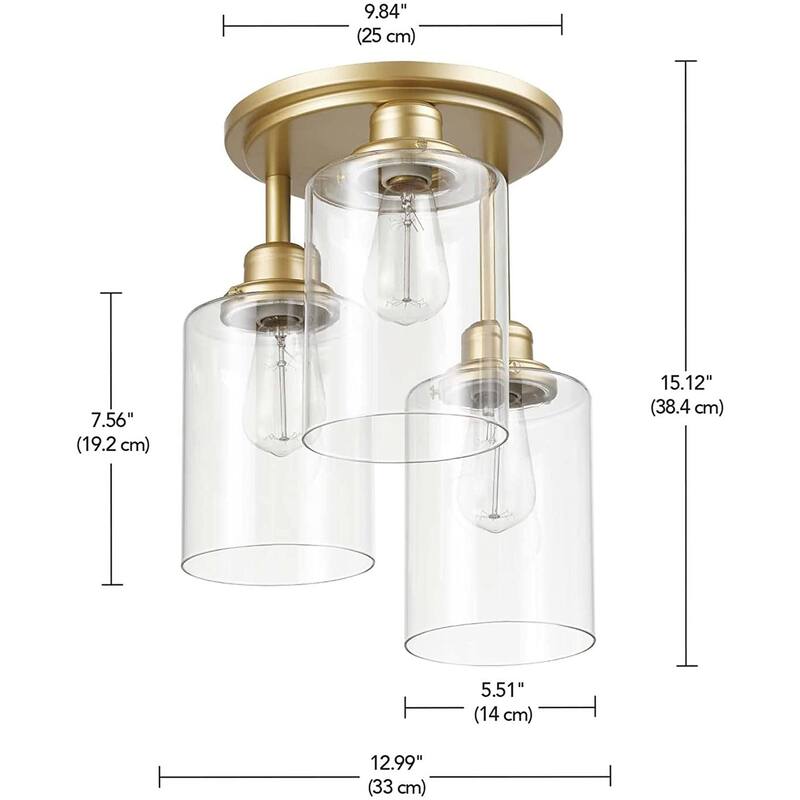 3-Light Flush Mount Ceiling Light glass ceiling lamp with gold finish