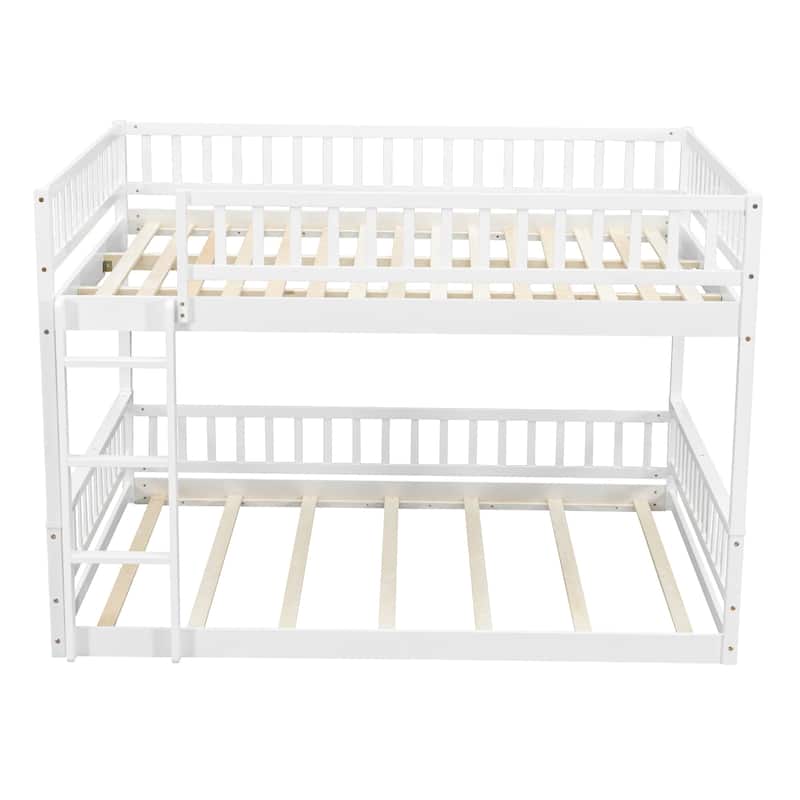 Bunk Bed Frame with Ladder and Guardrails, Detachable Design Wooden Bunk Bedframe into 2 Separate Platform Beds