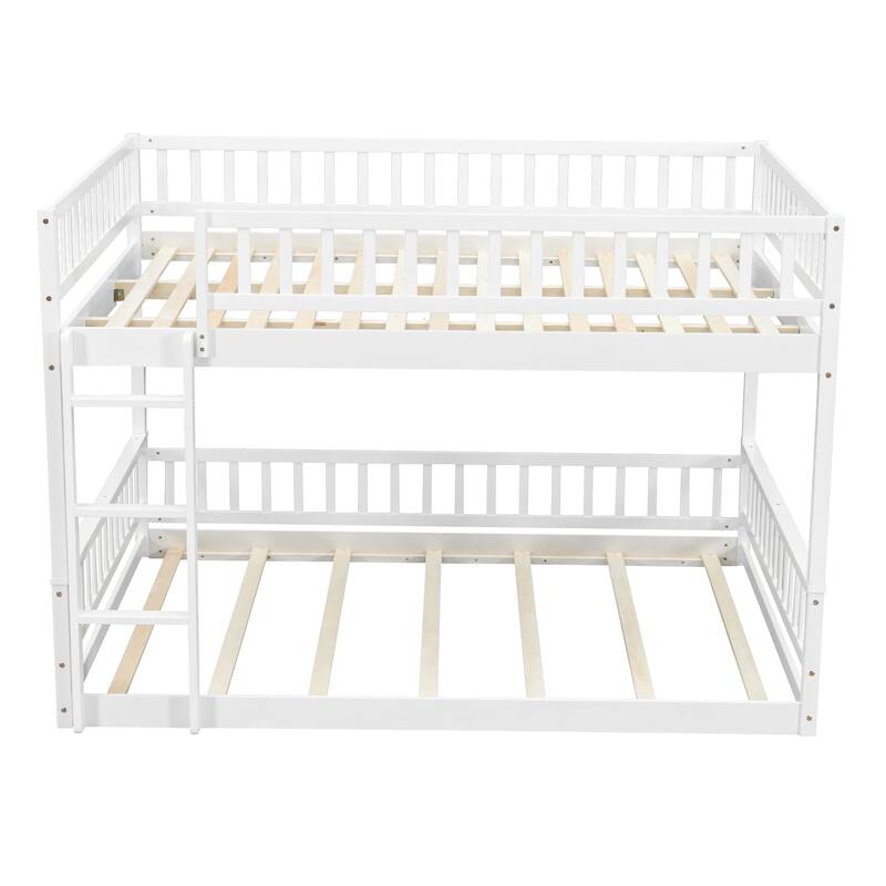 GDFStudio - Solid Wood Queen over Queen Bunk Bed with Ladder & Guardrails