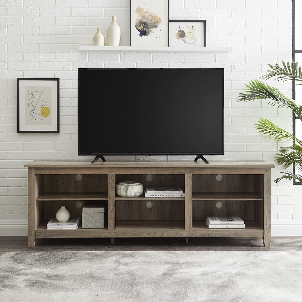Walker Edison 70-inch Wooden TV Stand with Open Storage
