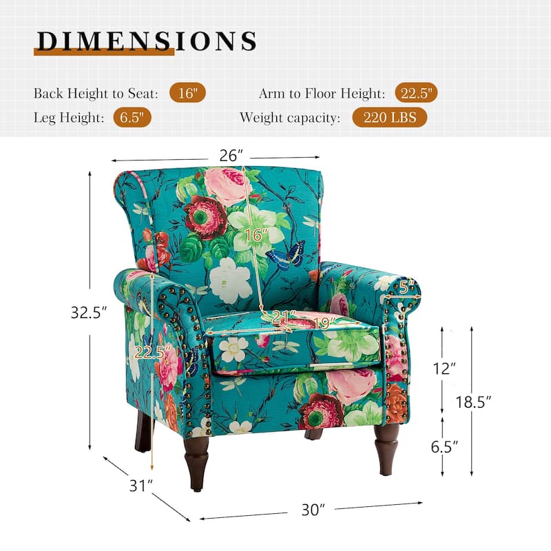 Nyctelius Nailhead Trim Traditional Accent Armchair with Rolled Arms by HULALA HOME