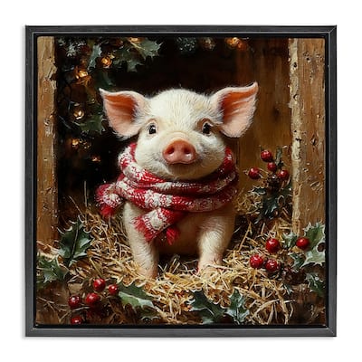 Stupell Pig with Holiday Garlands Framed Floater Canvas Wall Art Design By Riley B
