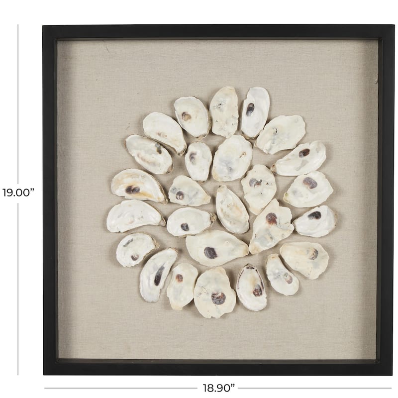 Shell Handmade Abstract Circular Wall Decor with Beige Linen Backing and Black Frame - Cream - Roche River Decor