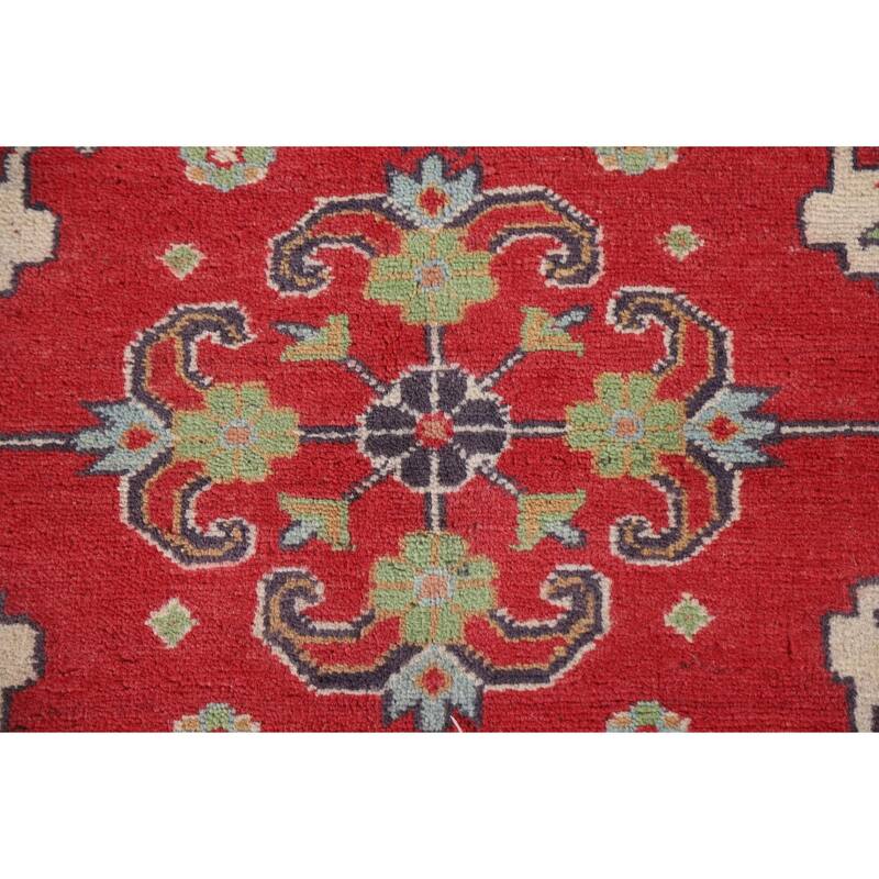 Hand Knotted Oriental 100% Wool Carpet Traditional All-Over Red Kazak Area Rug - 9' 6'' X 6' 8''