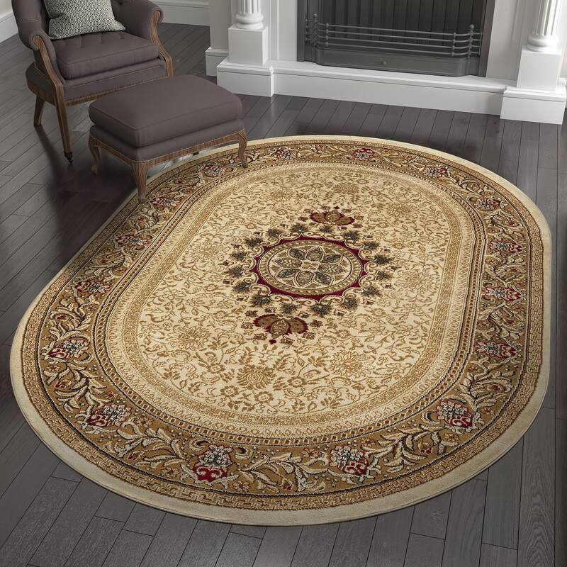 Soho Modern & Contemporary Medallion Indoor Area Rug - 5'3'' x 7'3'' Oval - Ivory