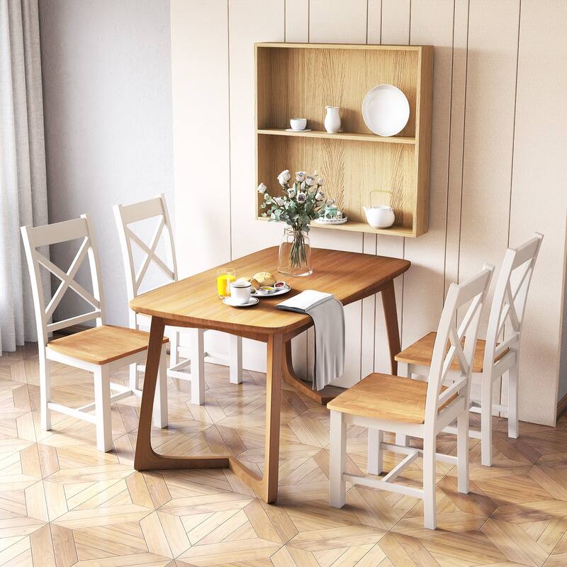 Gymax Modern Wooden Dining Chairs Set of 2 w/ High Back Rubber Wood
