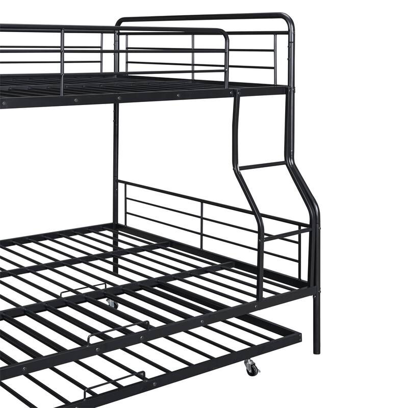 Modern Full XL Over Queen Metal Bunk Bed with Twin Size Trundle