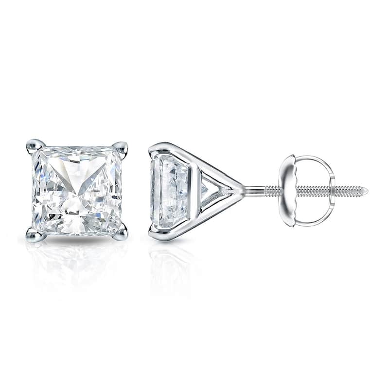 Auriya 1/2ctw Princess-cut Diamond Stud Earrings 14k Gold Martini-set (H-I, SI1-SI2) - White