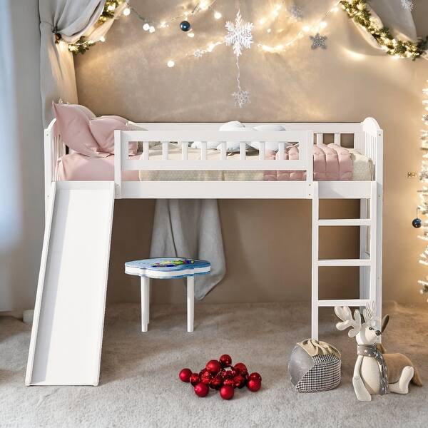 slide 2 of 26, Twin size Loft Bed with Slide and Ladder White