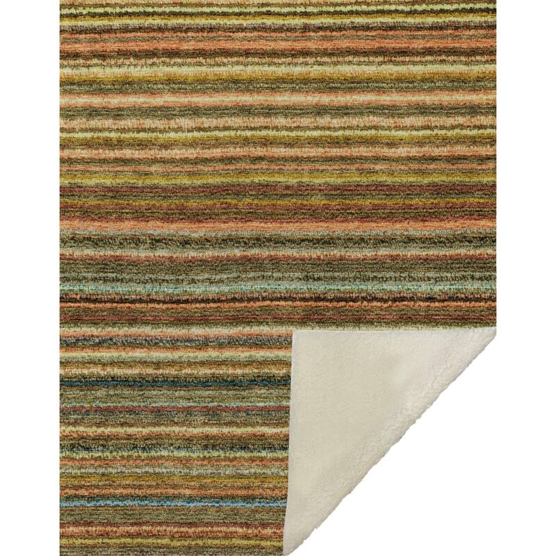 Premium Machine Washable Casual Stripes Sherpa Throw Blanket