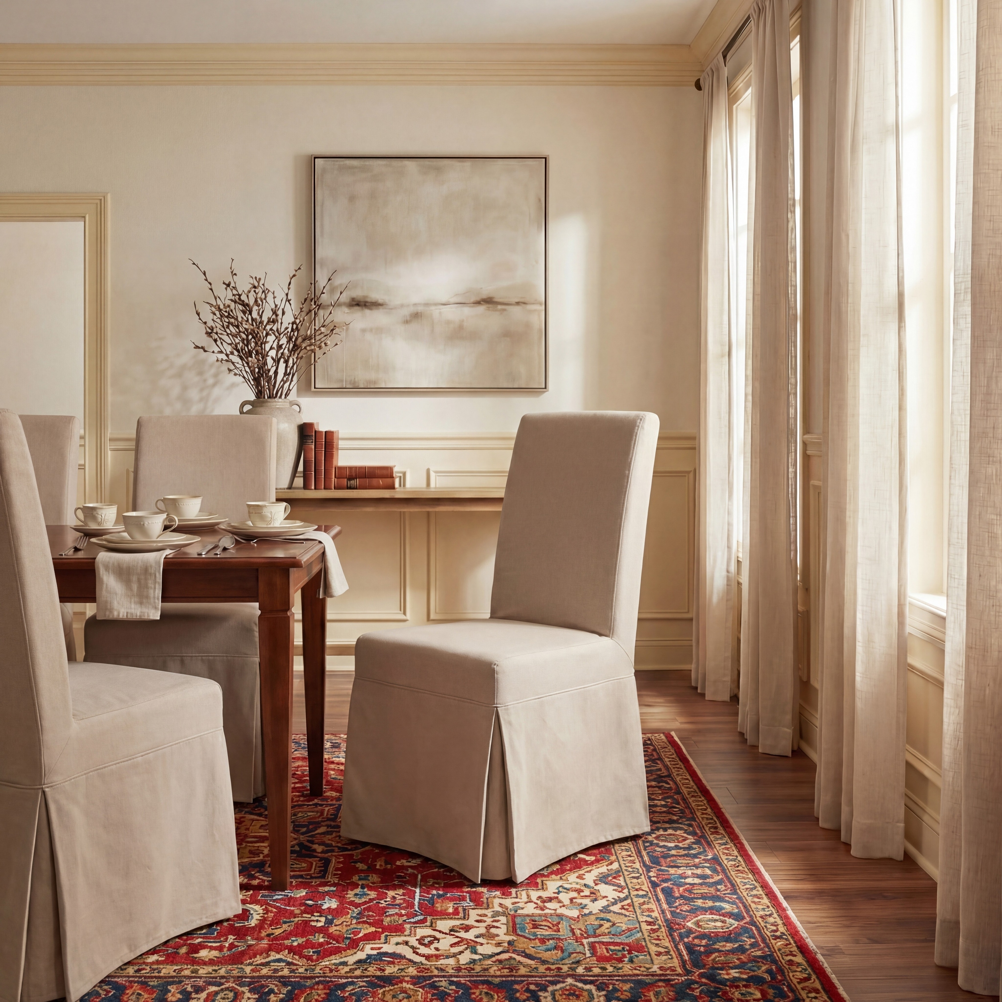 SAFAVIEH Dining Parsons Durham Taupe Slipcover Dining Chairs (Set of 2) - 18.7" x 23.2" x 39.5"