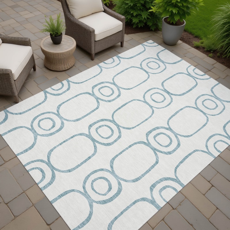 Machine Washable Indoor/ Outdoor Modern Vibe Chantille Rug - Teal - 5' x 7'6"