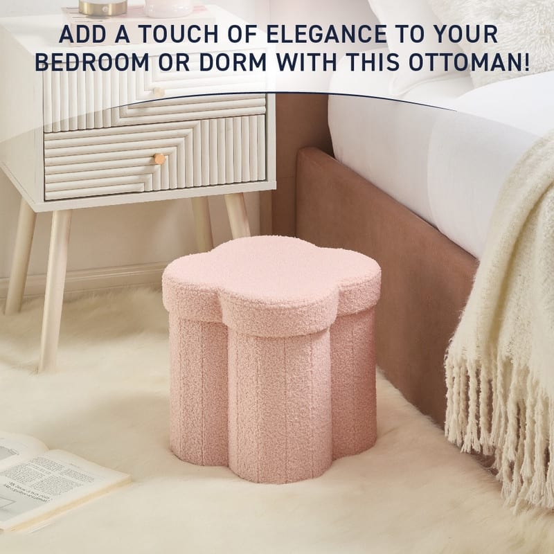 Ornavo Home Boucle Flower 12" Storage Ottoman - Footstool - Perfect for Dorm, Living Room and Bedroom