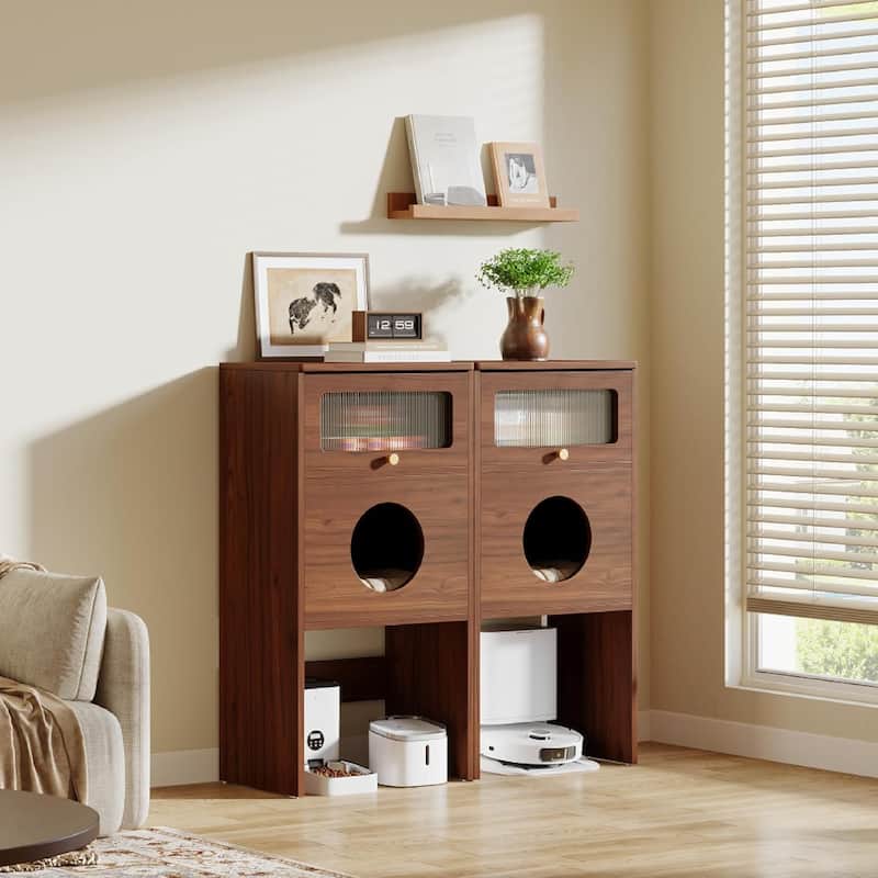 Cat Litter Box Enclosure with Storage Cabinet