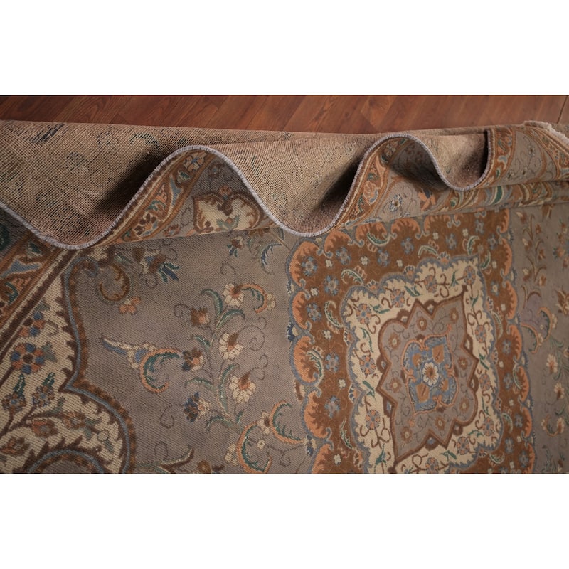 Gray Tabriz Persian Vintage Area Rug Handmade Wool Carpet - 9'6" x 12'9"