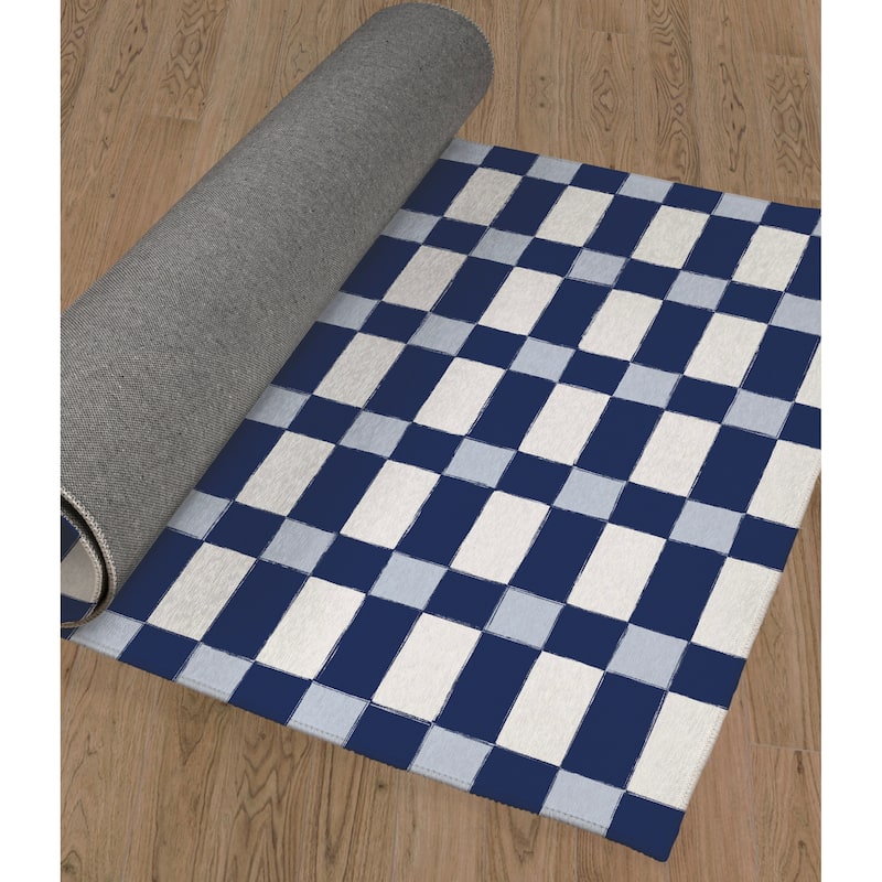 SPRING BLOCKS NAVY Kitchen Mat By Kavka Designs Bed Bath & Beyond