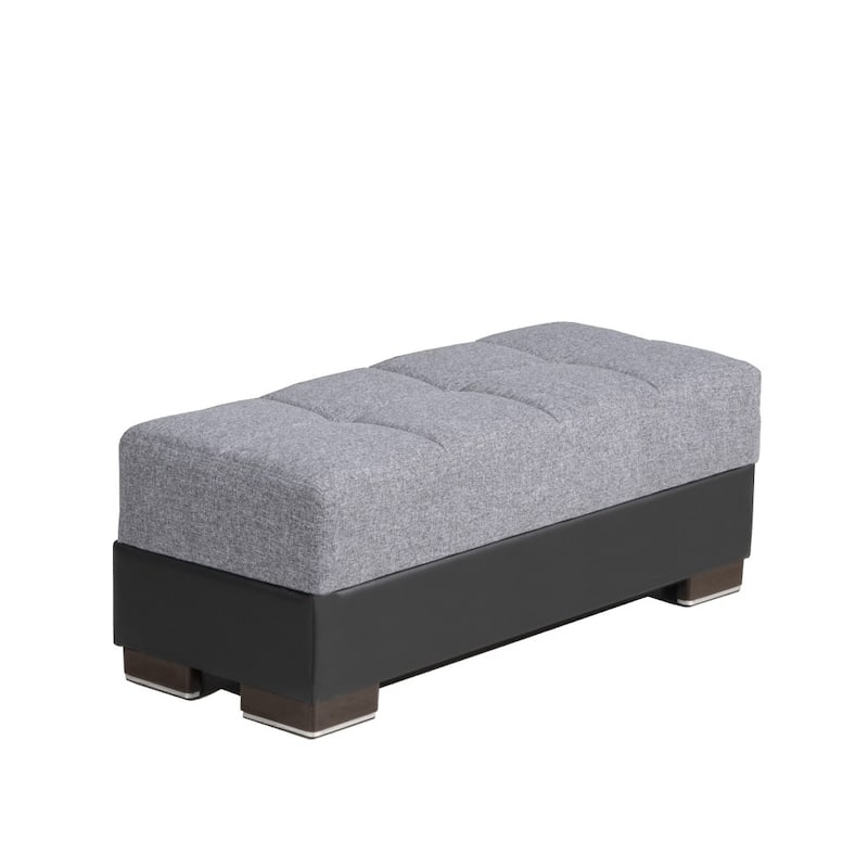 HomeRoots 52" Gray Black Brown and Gray Chenille And Faux Leather Storage Ottoman