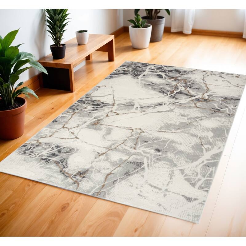 Fiso Power Loomed Abstract Modern Non Skid Stain Resistant Low Pile Area Rug By HomeRoots - 72' X '48' X '0.25 - 72' X '48' X '0.25 - Black - Rectangle