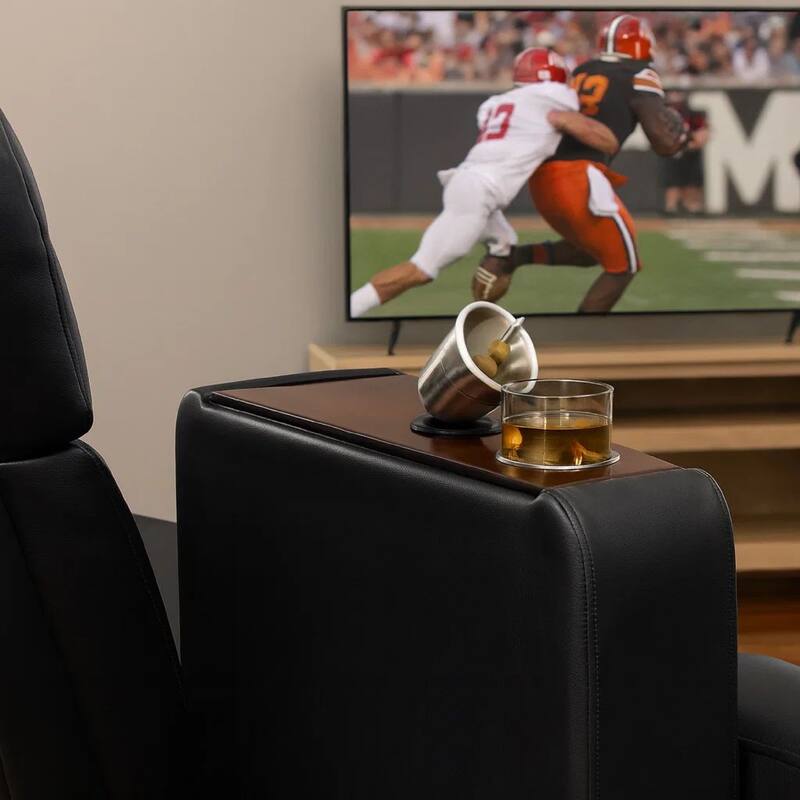 Leatherette Console with 2 Removable Metal Cup Holders, Black and Silver