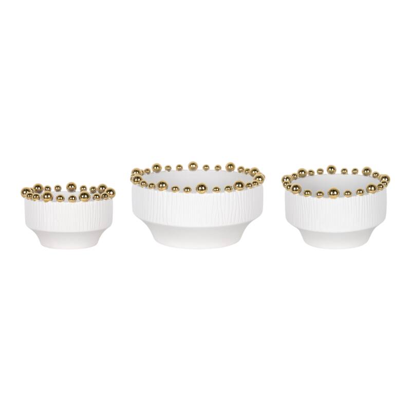 Ceramic Bowls Beaded Edge Elegant Craft Accent (Set of 3) - 4/5" White - 10" x 10" x 5"