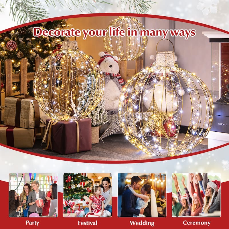 Costway 3 Pack Christmas LED Light Balls Outdoor Hanging Light Spheres