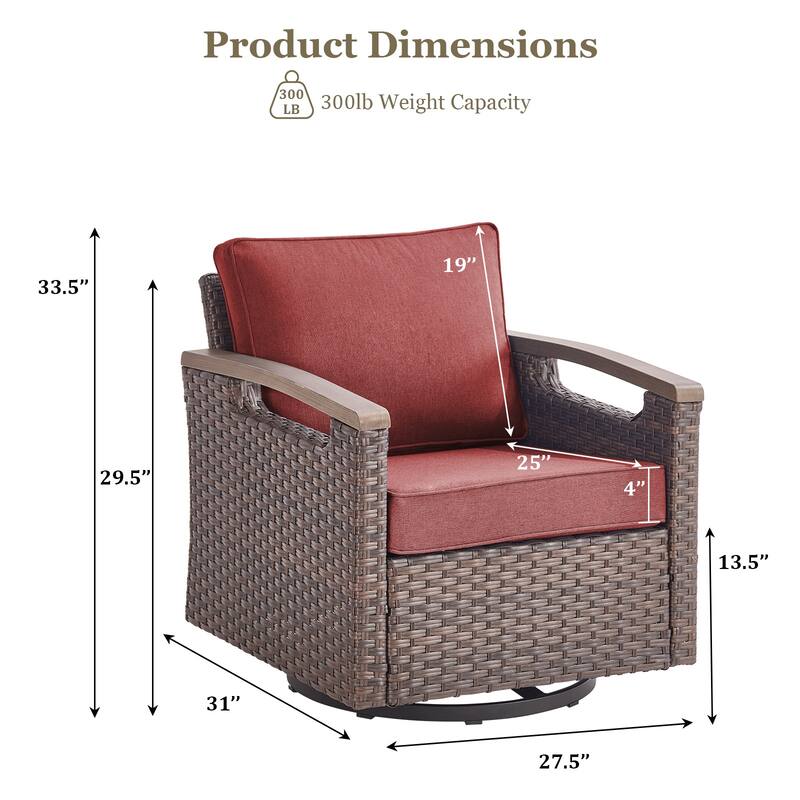 Outdoor 360° Swivel Chair with Red Cushion