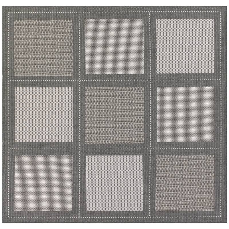 Dream Decor Rugs Pergola Checkers Indoor Outdoor Area Rug - 7'6" Square - Gray/White