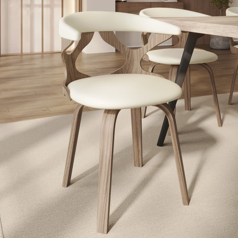 Klyne Modern Round Leather Seat Dining Chair with Cut-Out Design and Solid Poplar Wood Frame and Legs Accent Side Chair