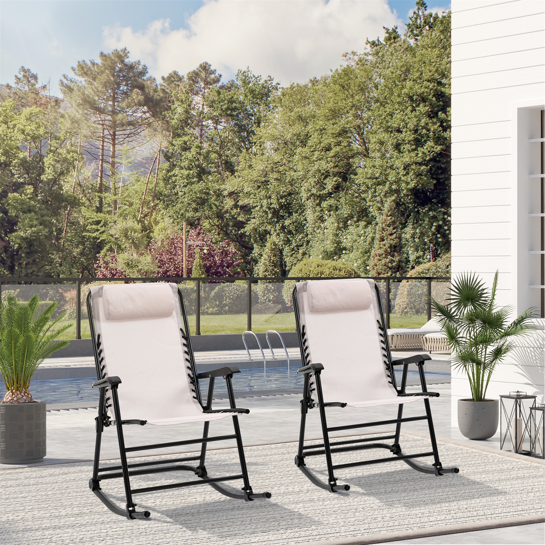 Outsunny Oversized Folding Rocking Camping Chair Set of 2 Bed