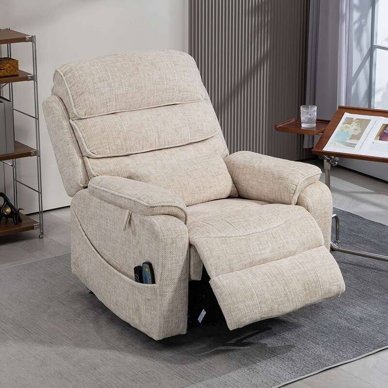 Dual Motor Oversized 180° Lay Flat Chenille Power Lift Recliner Chair with Retractable Tray, Wireless Charge