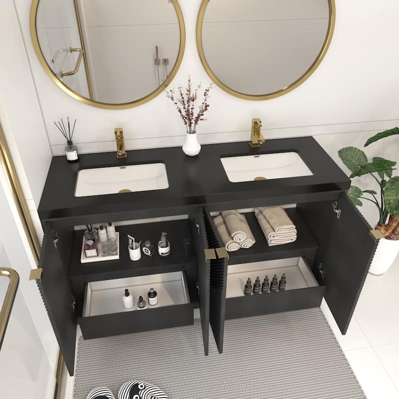 Milano 60" Freestanding Bathroom Vanity with Double Black Acrylic Sink