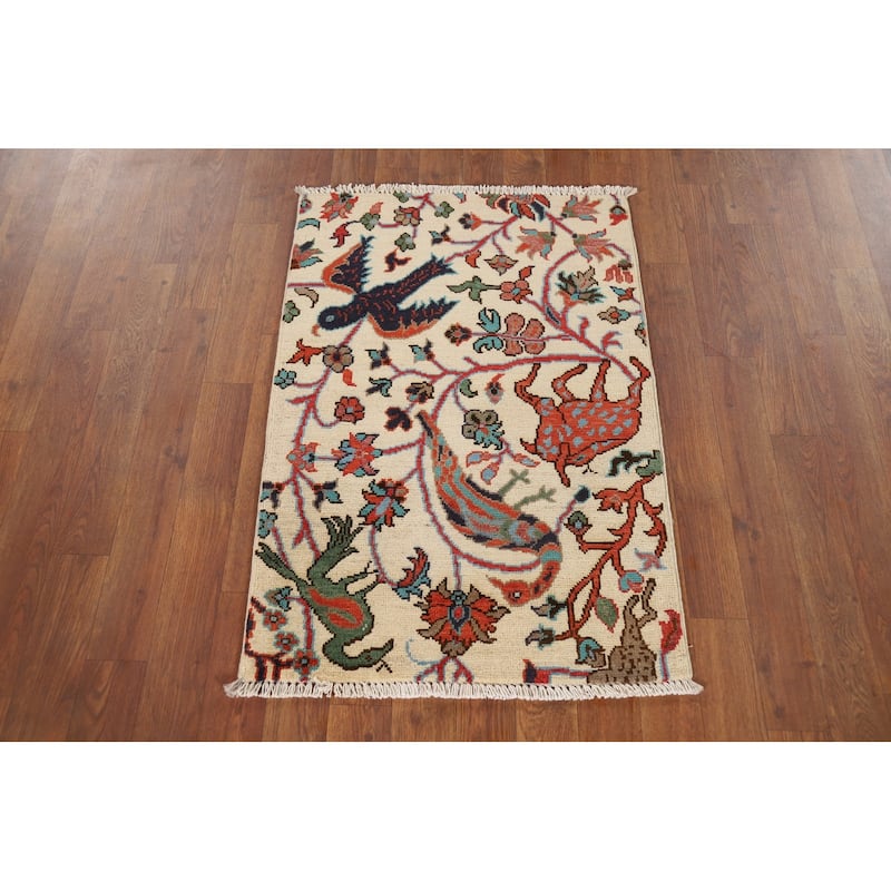 Animals Design Ziegler Foyer Rug Hand-Knotted Wool Carpet - 2'0" x 3'0"