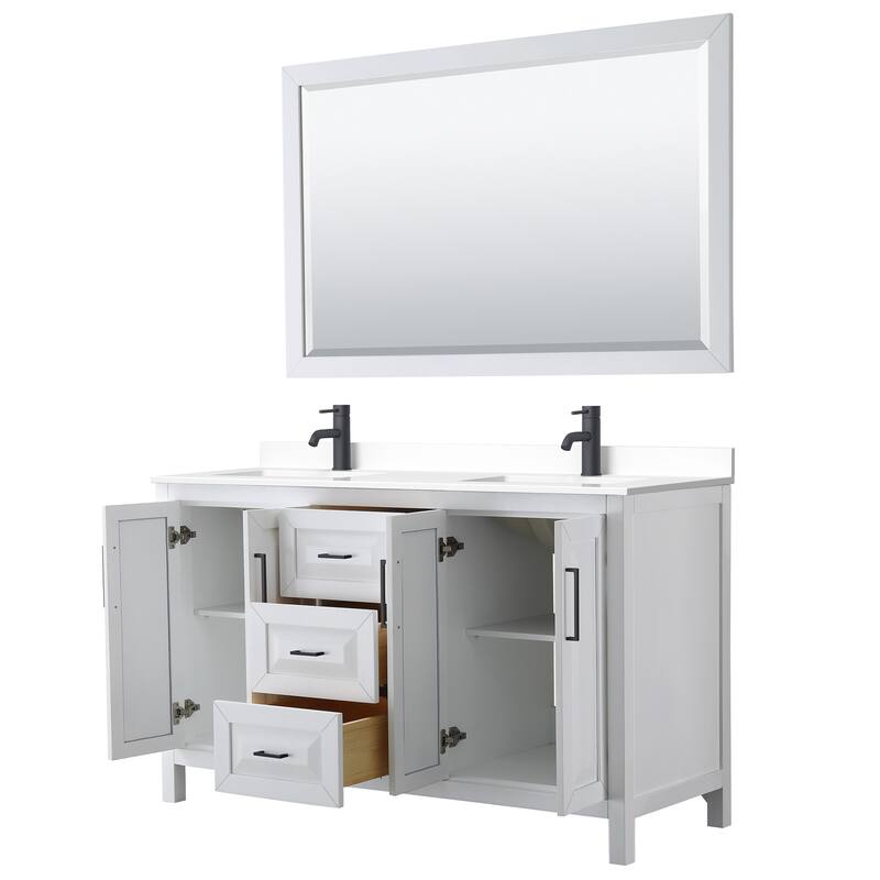 Daria 60 Inch Double Vanity, Cultured Marble Top, 58 Inch Mirror