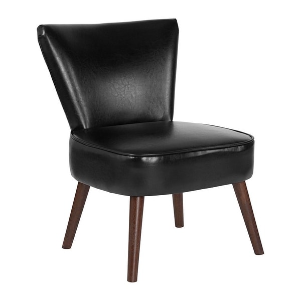 Offex Mid Century Black Leather Retro Accent Side Chair