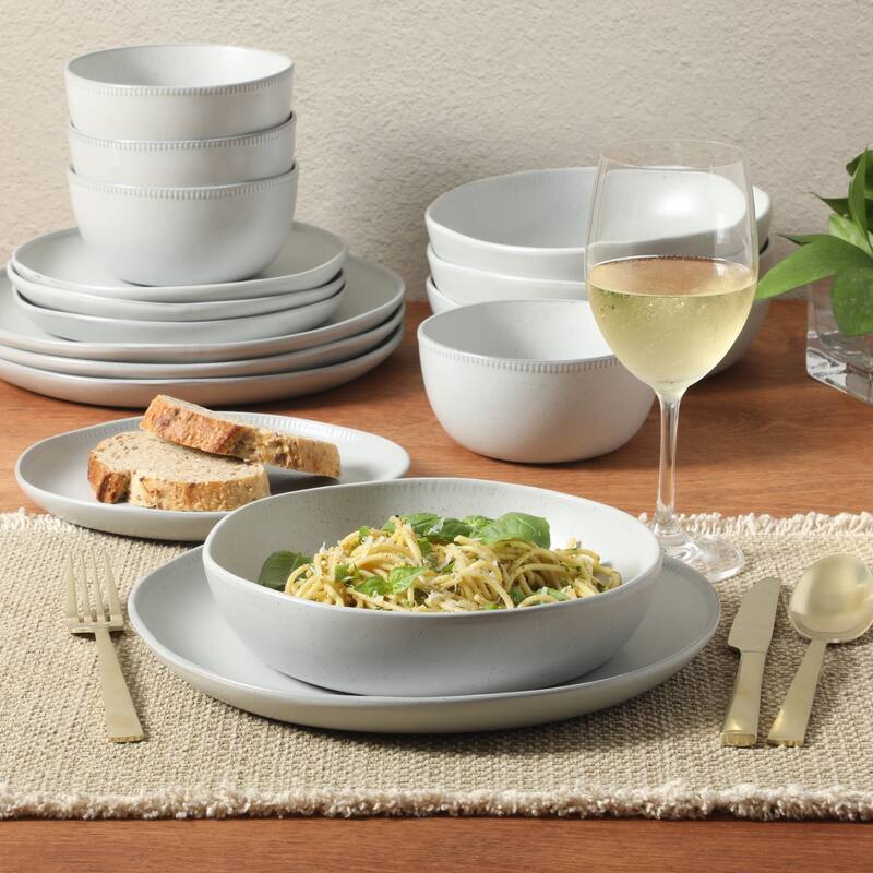 Gibson Elite Menlo Park 16-Piece Pottery Clay Stoneware Dinnerware Set - Reactive Glaze, Embossed, Service for 4