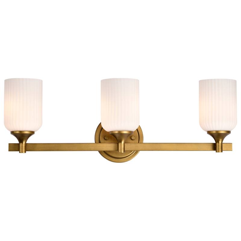 Solara 3 Light Vanity Natural Brass Finish Frosted Ribbed Glass - Natural Brass